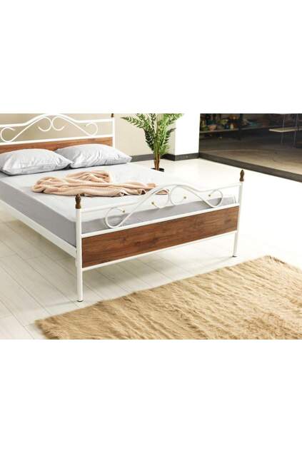 Bitez Struttura Letto in Metallo 140x200 ARM081 Bianco + Noce