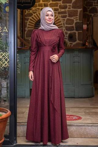 Mara Silvery Evening Dress Burgundy