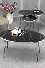 Set di tavolini da caffè in filo nero e argento Ellipse