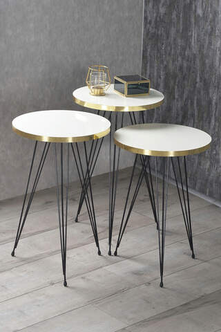 Nesting Table And Center Table Kr Set Black Wire Leg Gold Cream