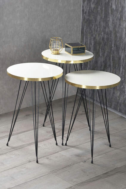 Set tavolo e centrotavola impilabili Kr gamba in filo nero oro bianco