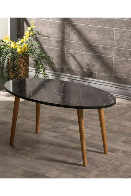 Tavolo e centrotavola a incastro Set tornio in legno Ellipse Motivo in marmo nero