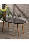 Nesting Table And Center Table Set Wooden Lathe Ellipse Black Marble Pattern