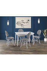 Zen White Marble Table & Gozde White Chair Set HDR1263