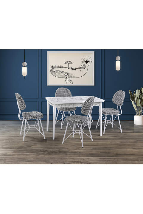 Zen White Marble Table & Gozde White Chair Set HDR1263