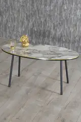 Orta Sehpa Elips Siyah Metal Ayak Çift Altın Efes