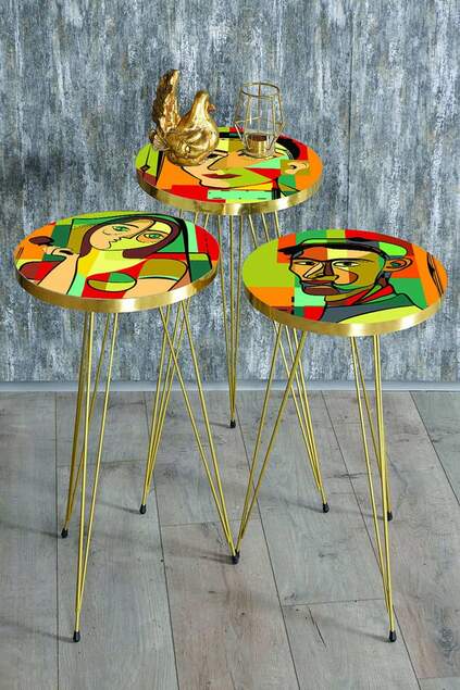 Nesting Table Gold Cubimiz Pattern Wire