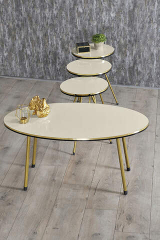 Nesting Table And Center Table Ellipse Set Double Gold Bendir Metal