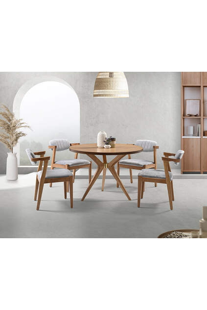 Begüm Natur Runder Tisch & Zeus Stuhl Set HDR1208