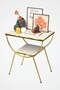Side Table Nightstand Black-Gold Double Strip Metal Leg Gold White