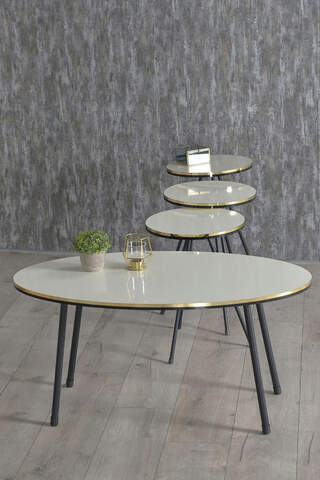 Nesting Table And Center Table Ellipse Set Black Wire Leg Gold White