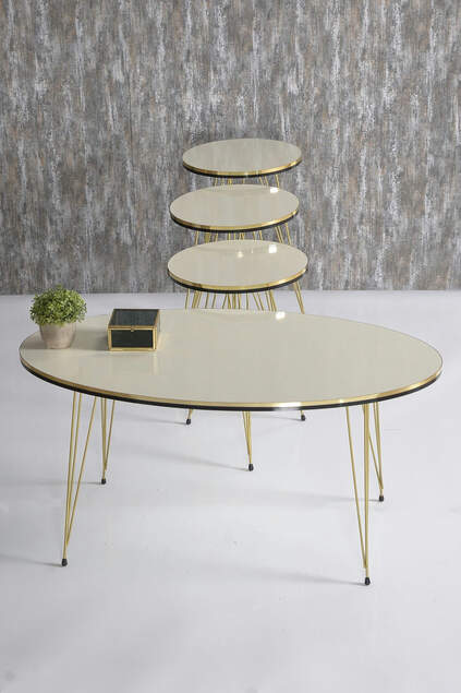 Nesting Table And Center Table Ellipse Set Gold Bendir Wire