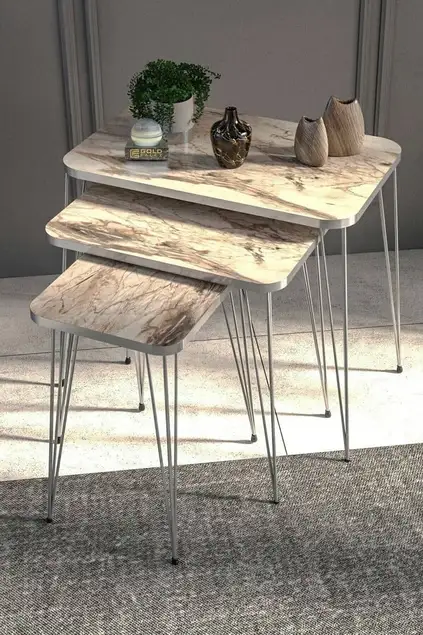 Nesting Table Square And Center Table Square Set Silver Efes Wire
