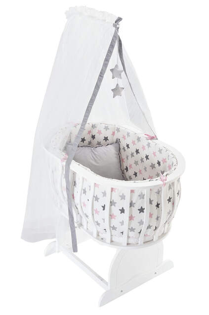 MDF White Basket Crib and Pink Star Sleeping Set