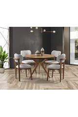 Begum Nature Round Table & Atlas Walnut Chair Set HDR1207