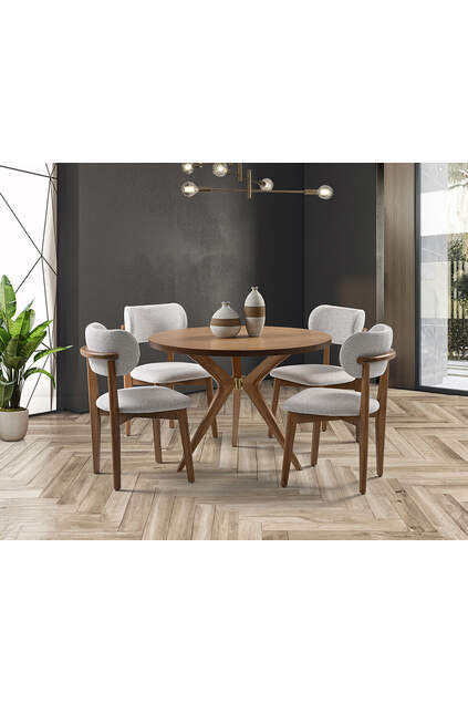 Begum Nature Round Table & Atlas Walnut Chair Set HDR1207