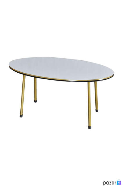 Center Table White Ellipse Metal Leg Double Gold
