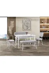 Set Tavolo Vegas Marmo Bianco & Panche Gözde Bianche HDR1274