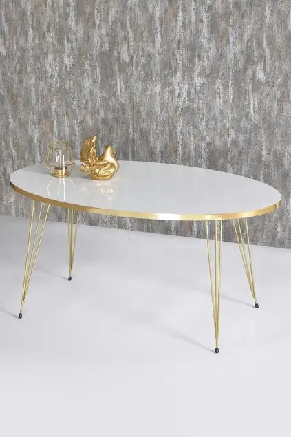Tavolo impilabile e centrotavola White Ellipse Set Wire Leg Gold