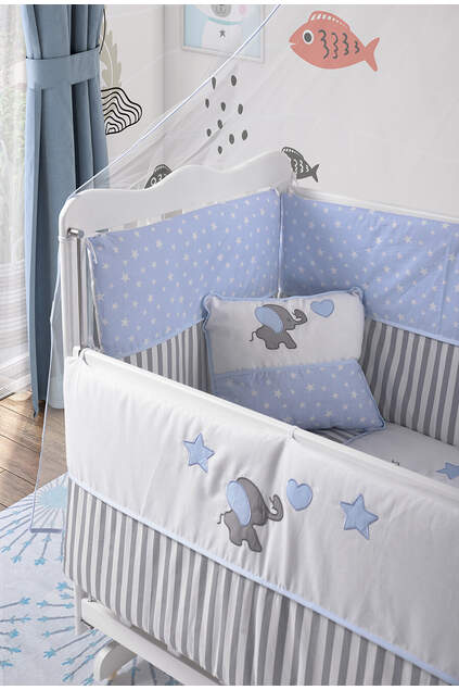 White Mother's Side Crib Blue-White