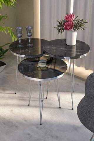 Nesting Table Silver Black Wire