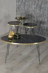 Tavolo impilabile e tavolo centrale Ellipse Set gamba nera filo Bendir oro