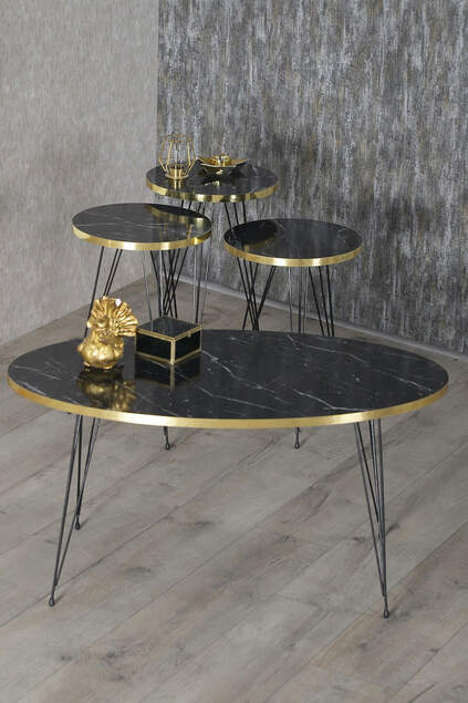 Tavolo impilabile e tavolo centrale Ellipse Set gamba nera filo Bendir oro