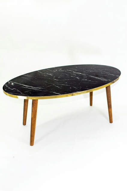 Center Table Wooden Turned Leg Ellipse Bendir Gold