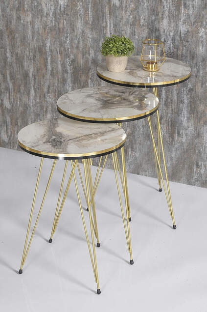 Nesting Table And Center Table Kr Set Double Gold Cream Metal