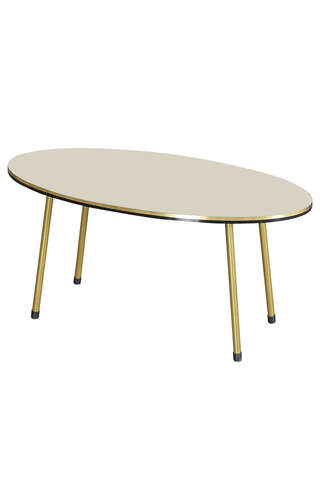 Center Table Cream Ellipse Metal Leg Double Gold