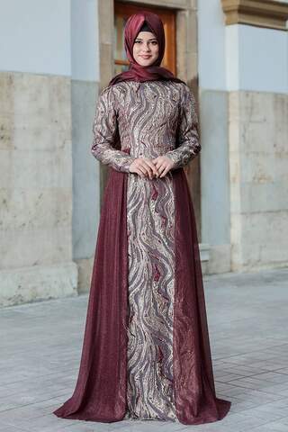 Silvery Claret Red Evening Dress