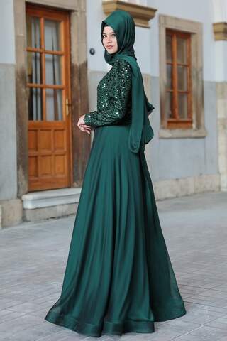 Smaragdfarbenes Isil Abendkleid