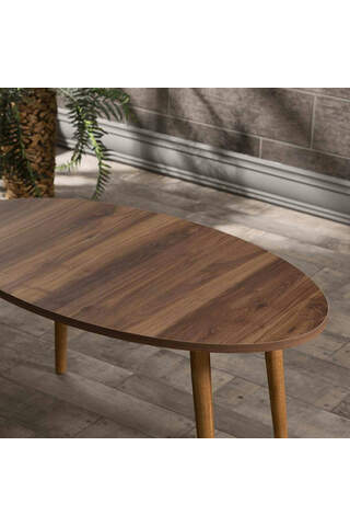 Center Table Wooden Turned Leg Ellipse Walnut