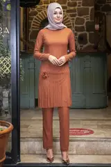 Kiremit Renk Pırıl Simli Takım