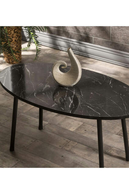 Tavolo da centro gamba in metallo Ellipse motivo marmo nero