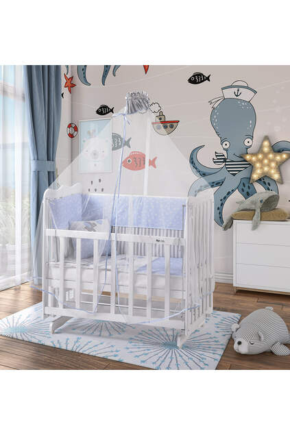 White Mother's Side Crib Blue-White