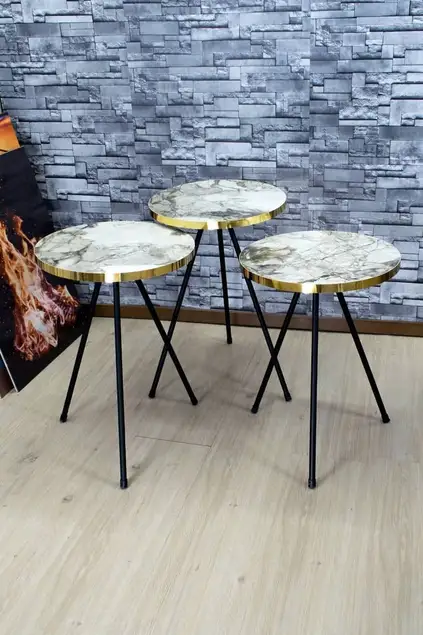 Satztisch und Mitteltisch Ellipse schwarze Metallbeine Gold Efes Set