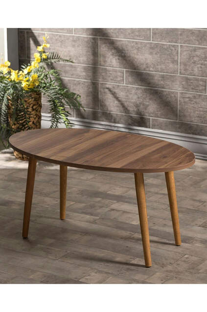 Satztisch und Mitteltisch Set aus Holz Drehbank Ellipse Nussbaum