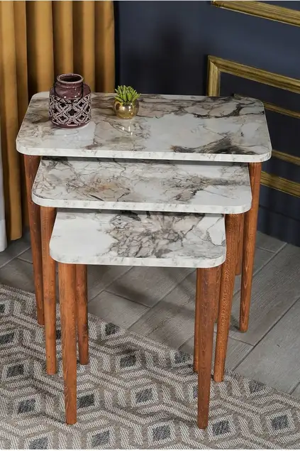 Nesting Table Wooden Turned Leg Cream Kr