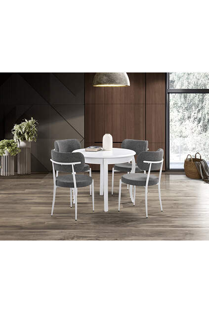 Luna White Round Table & Atlas White Chair Set HDR1277