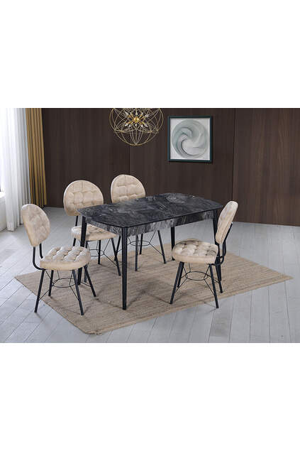 Set Tavolo Vegas Marmo Nero & Sedie Gözde Nere HDR1262