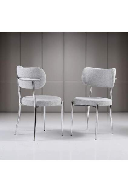 Ceyda Grauer Marmor Runder Tisch & Atlas Chrom Stuhl Set HDR1280