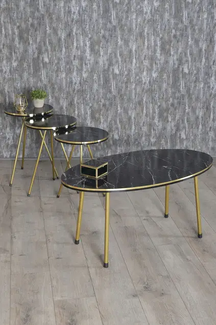 Satztisch und Mitteltisch Ellipse Set Double Gold Bendir Metal