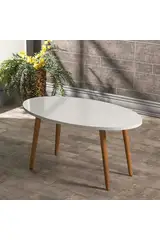 Orta Sehpa Ahşap Torna Ayak Elips Beyaz