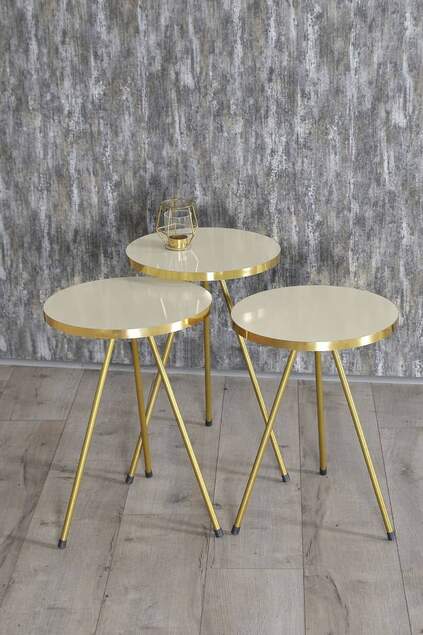Set tavolo e centrotavola impilabile Ellips Gold Metal Leg Gold Cream