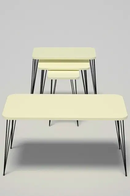 Satztisch Kr und Mitteltisch Kr Set, schwarzes Bein, cremefarbener Draht