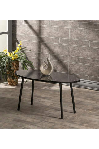 Center Table Metal Leg Ellipse Black Marble Pattern