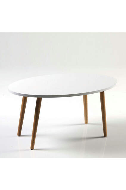 Center Table Wooden Turned Leg Ellipse White