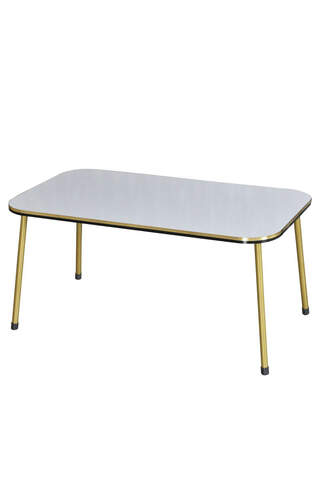 Center Table White Cr Metal Leg Double Gold