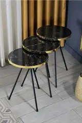 Nesting Table 3 Pcs Black Metal Leg Bendir Gold